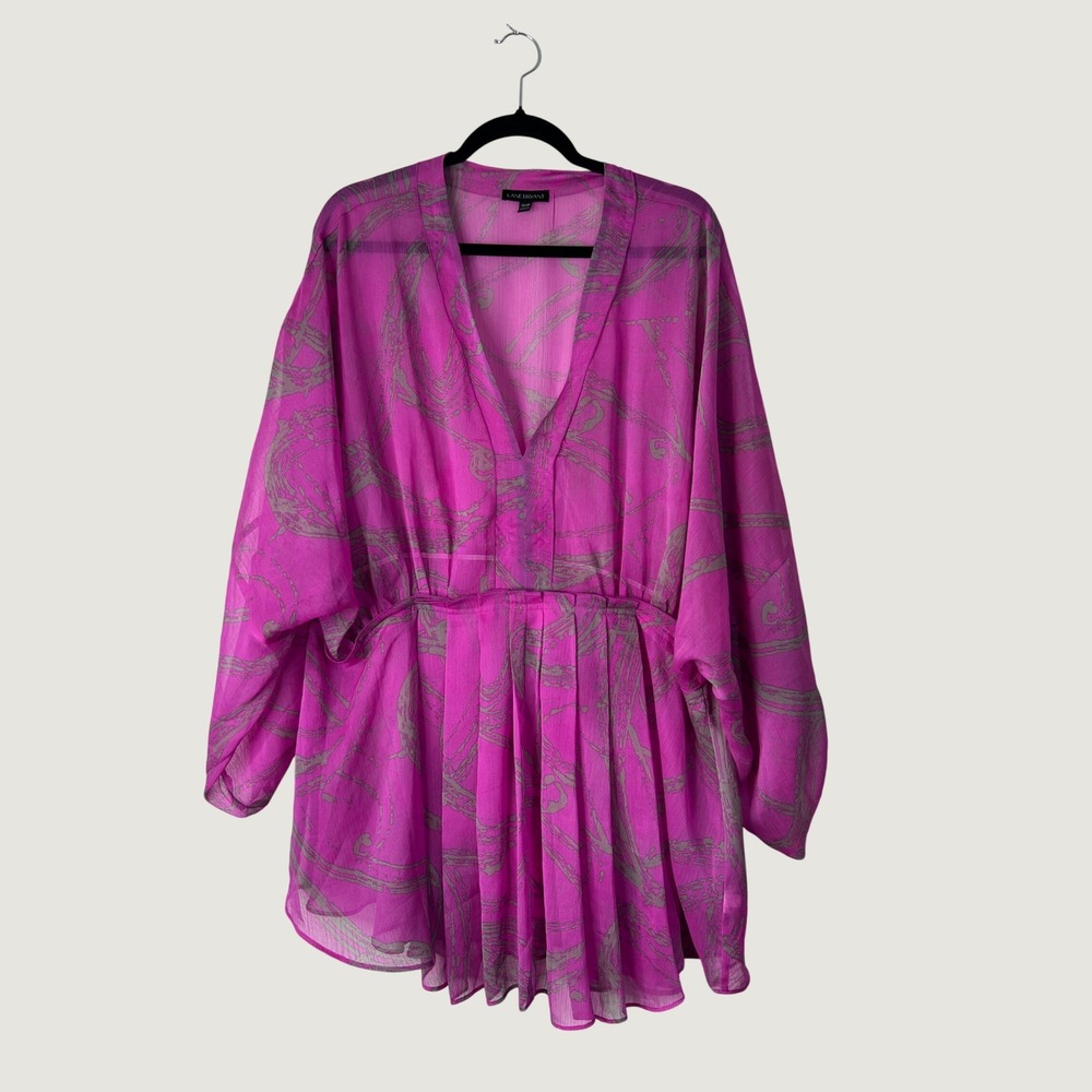 Lane Bryant Peplum Top Womens 26/28 Magenta Abstract Sheer Empire Waist Ethereal